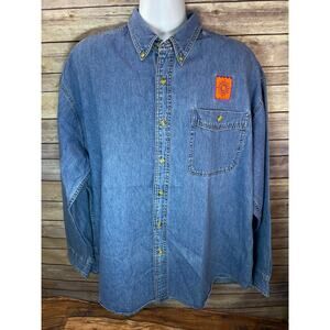 Vintage LEE Denim Workwear Shirt Button Front 2XL with Amgen Embroidery Logo